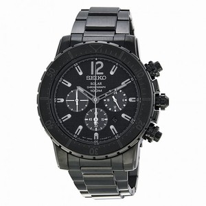 Seiko Solar Chronograph Black Dial Black Ion-plated Men's Watch SSC225