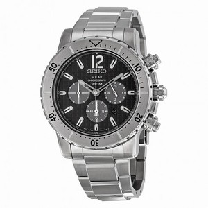 Seiko Solar Chronograph Black Dial Black Leather Men's Watch SSC223