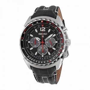 Seiko Solar Chronograph Black Dial Black Leather Men's Watch SSC261P2