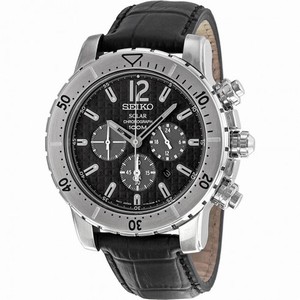 Seiko Solar Chronograph Black Dial Black Leather Men's Watch SSC223P2