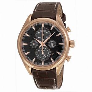 Seiko Solar Chronograph Black Dial Bordeaux Leather Men's Watch SSC212