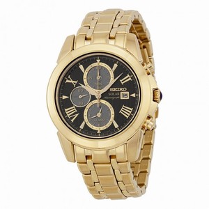 Seiko Solar Chronograph Black Dial Gold-tone Stainelss Steel Men's Watch SSC196