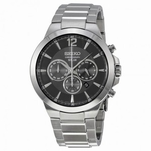 Seiko Solar Chronograph Black Dial Men's Stainless Steel Watch SSC321