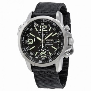 Seiko Solar Chronograph Black Dial Stainless Steel Black Nylon Men's Watch SSC135