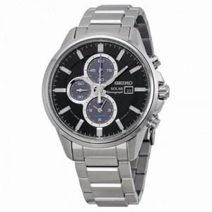 Seiko Solar Chronograph Black Dial Stainless Steel Men's Watch SSC267