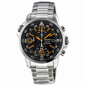 Seiko Solar Chronograph Black Dial Stainless Steel Men's Watch SSC077