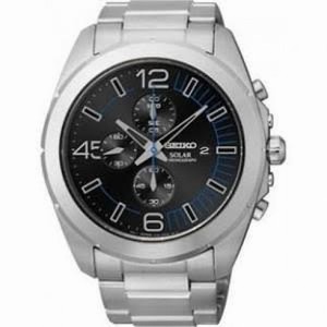 Seiko Solar Chronograph Black Dial Stainless Steel Men's Watch SSC214