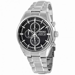 Seiko Solar Chronograph Black Dial Titanium Men's Watch SSC367
