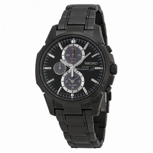 Seiko Solar Chronograph Dual Time Black IP Stainless Steel Men's Watch SSC095
