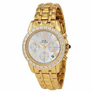 Seiko Solar Chronograph Mother of Pearl Dial Gold-tone Ladies Watch SSC890
