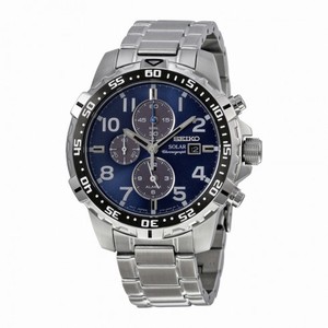 Seiko Solar Chronograph Navy Blue Dial Stainless Steel Men's Watch SSC305
