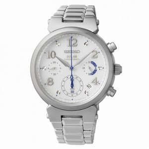 Seiko Solar Chronograph White Dial Stainless Steel Ladies Watch SSC863