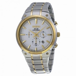 Seiko Solar Chronograph White Dial Stainless Steel Men's Watch SSC318