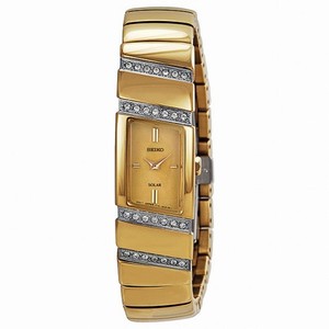 Seiko Solar Gold Dial Gold-tone Stainless Steel Swarovski Crystals Ladies Watch Sup168