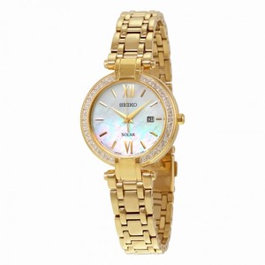 Seiko Solar Mother of Pearl Dial Gold-tone Ladies Watch SUT182