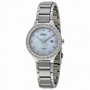Seiko Solar Mother Of Pearl Dial Stainless Steel Case and Band Ladies Quartz Watch SUT135