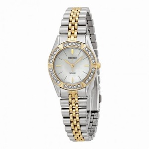 Seiko Solar Mother of Pearl Dial Two-tone Stainless Steel Ladies Watch SUP094