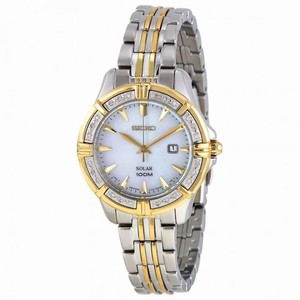 Seiko Solar Mother Of Pearl Dial Two-Tone Stainless Steel Ladies Watch SUT072