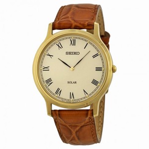 Seiko Solar Off White Dial Brown Leather Men's Watch SUP876