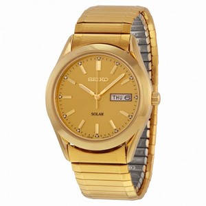 Seiko Solar Quartz Gold-tone Expansion Band Men's Watch SNE058