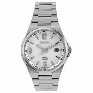 Seiko Solar Quartz Silver Dial Stainless Steel Men's Watch SNE209