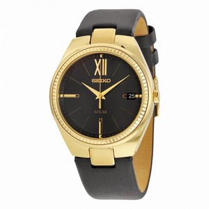 Seiko Solar Recraft Black Dial Black Leather Ladies Watch SNE876