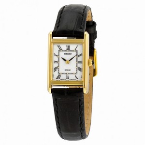 Seiko Solar Silver Dial Black Leather Ladies Watch SUP250