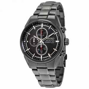 Seiko Solar Titanium Black Chronograph Dial Black Titanium Men's Watch SSC393