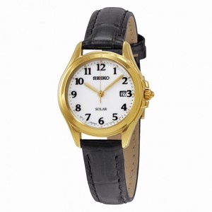 Seiko Solar White Dial Black Leather Ladies Watch SUT238