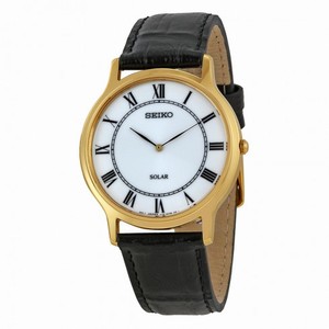 Seiko Solar White Dial Black Leather Men's Watch SUP878