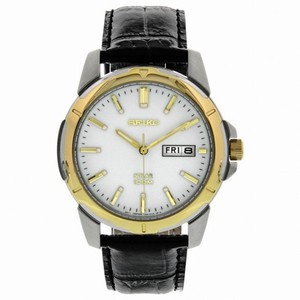 Seiko Solar White Dial Black Leather Strap Men's Watch SNE104