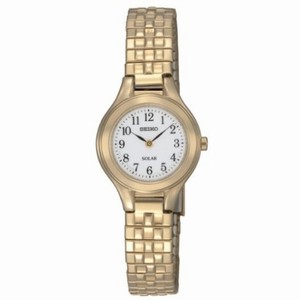 Seiko Solar White Dial Gold-tone Stainless Steel Ladies Watch SUP102