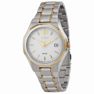 Seiko Solar White Dial Stainless Steel Men's Watch SNE156