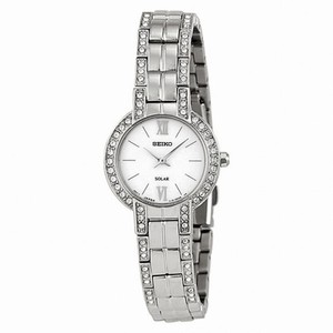 Seiko Solar White Dial Stainless Steel With Swarovski Crystals Ladies Watch SUP199