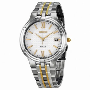 Seiko Solar White Dial Two-tone Stainless Steel Men's Watch SNE029