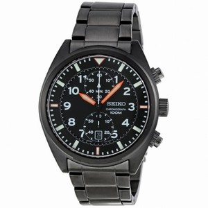 Seiko Sports Black Stainless Steel Chronograph Men's Watch SNN237