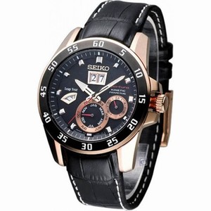 Seiko Sportura Black Dial Black Leather Men's Watch SNP056