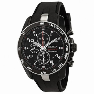 Seiko Sportura Black Dial Black Steel Black Rubber Chronograph Men's Watch SNAE89