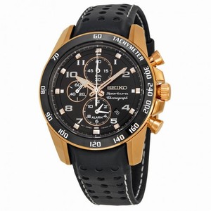 Seiko Sportura Black Dial Chronograph Leather Men's Watch SNAE80