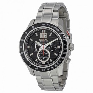 Seiko Sportura Chronograph Black Dial Stainless Steel Men's Watch SPC137