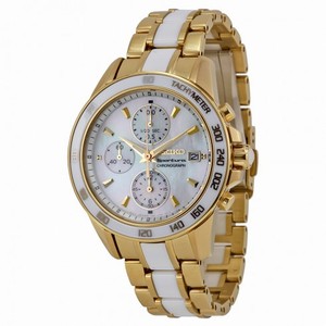 Seiko Sportura Chronograph Mother of Pearl Dial Gold-tone and White Ceramic Men's Watch SNDX02P1