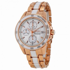 Seiko Sportura Chronograph Mother of Pearl Dial Rose Gold-tone and White Ceramic Men's Watch SNDW98