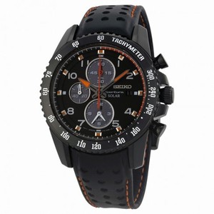 Seiko Sportura Solar Chronograph Black Dial Black Leather Strap Men's Watch SSC273