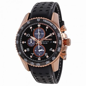 Seiko Sportura Solar Chronograph Black Dial Black Leather Strap Men's Watch SSC274