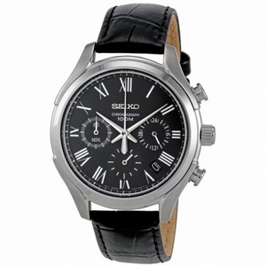 Seiko Timekeeper Black Dial Black Leather Men's Watch SSB023