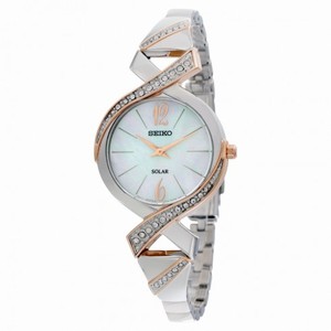 Seiko Two-Tone Stainless Steel Solar Swarovski Crystal Bangle Ladies Watch SUP264