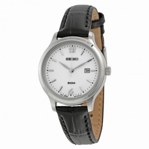 Seiko White Dial Black Crocodile Leather Quartz Ladies Watch SUR791