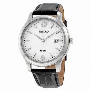 Seiko White Dial Black Crocodile Leather Quartz Men's Watch SUR149