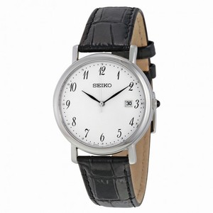 Seiko White Dial Black Leather Ladies Watch SKK647
