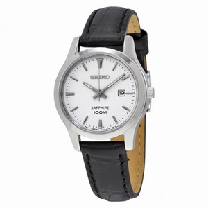 Seiko White Dial Black Leather Ladies Watch SXDG65